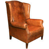 1930's English Leather Wing Chair