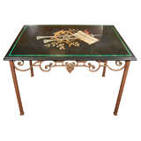 Scagliola top table and iron base console table.