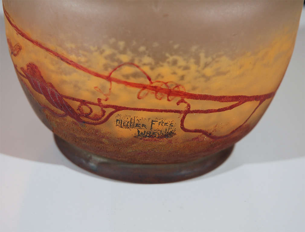 muller fres cameo etched acid glass vase signed 2