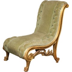 Italian Neoclassical gilt chaise longue chair with claw feet