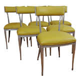 A Set of Six Unique Metal Side Chairs with Chartreuse Leather