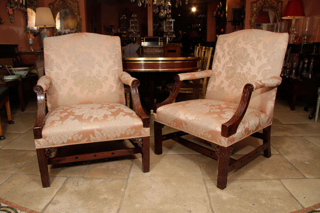 Fine Pair of Chippendale Library Chairs 6