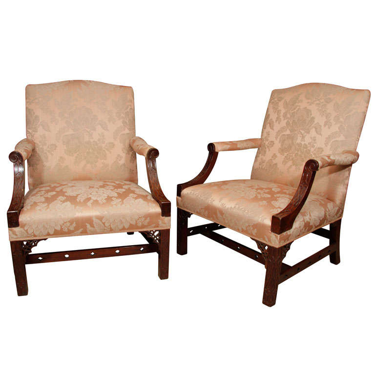 Fine Pair of Chippendale Library Chairs