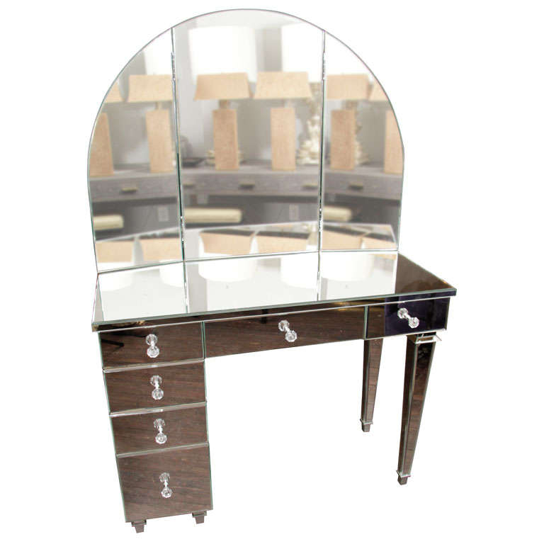 Art Deco Style Mirrored Vanity With, Small Mirrored Vanity Desk