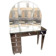 Art Deco Style Mirrored Vanity with Triptych Mirror