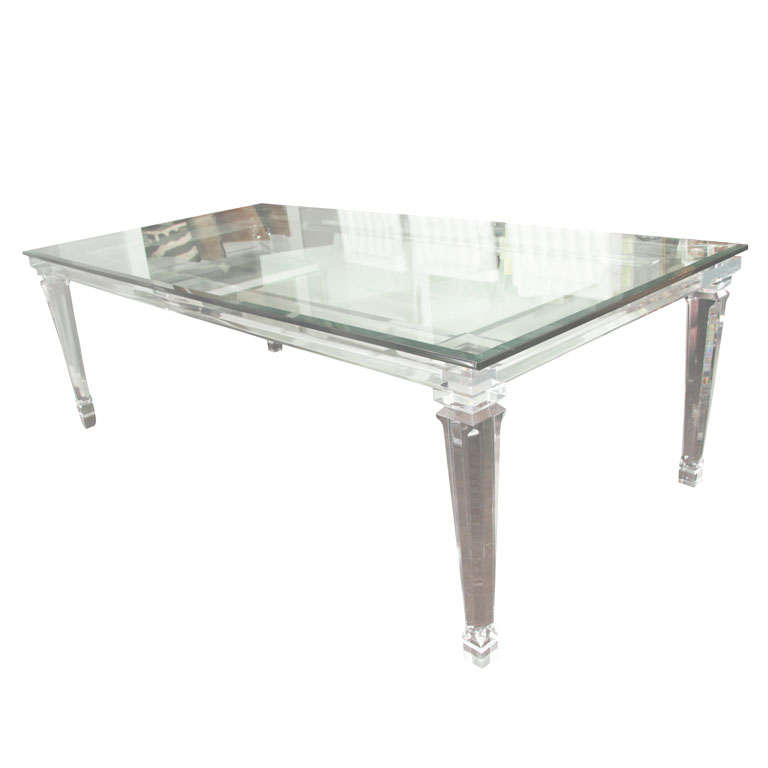 Glass Top Dining Table with Banded Lucite Legs