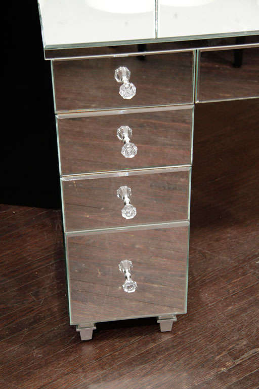 Art Deco Style Mirrored Vanity with Triptych Mirror For Sale at 1stDibs