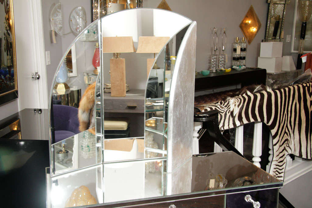 Art Deco Style Mirrored Vanity with Triptych Mirror For Sale at 1stDibs