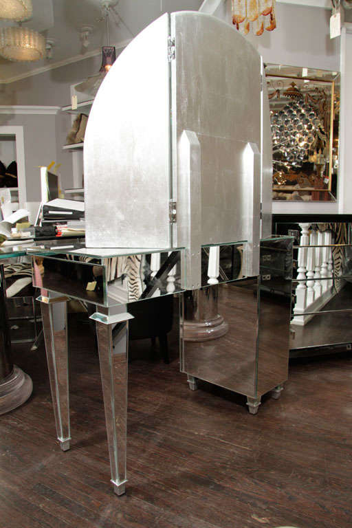 Art Deco Style Mirrored Vanity with Triptych Mirror For Sale at 1stDibs