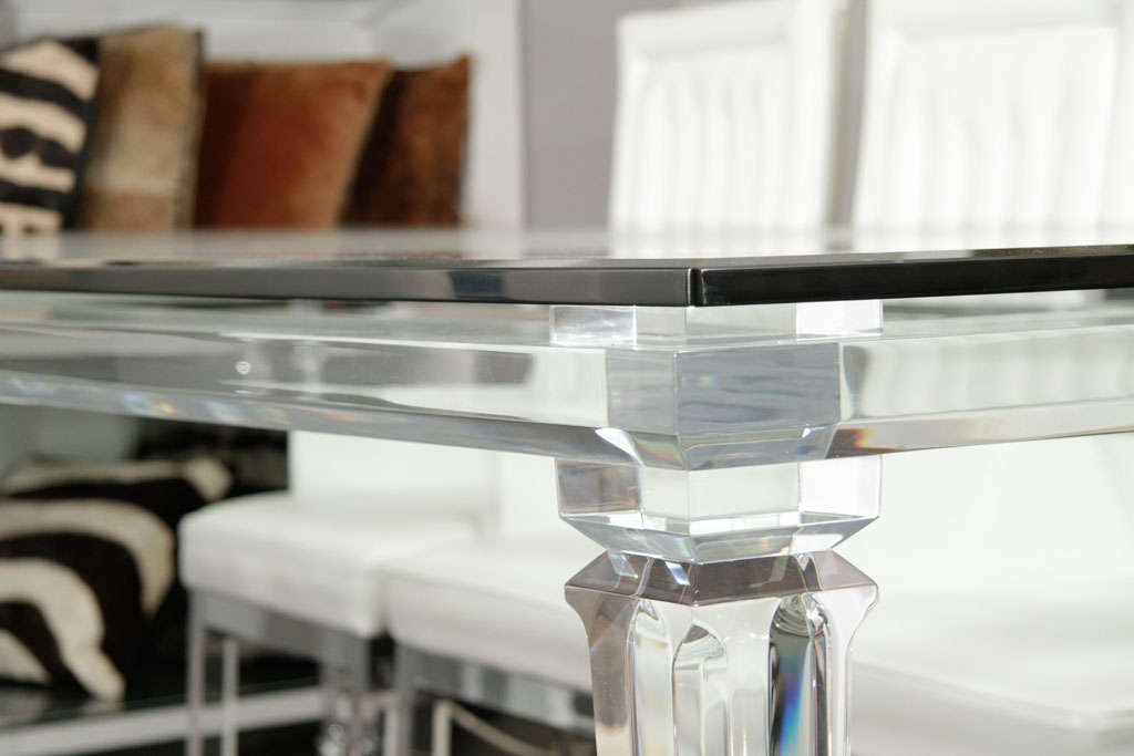 Glass Top Dining Table with Banded Lucite Legs For Sale at 1stDibs