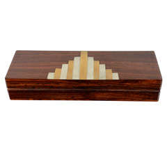 Hinged Wooden Box with Metal Inlay, French