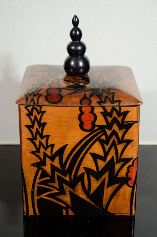 Painted German Wooden Box with Finial, 1920s 5