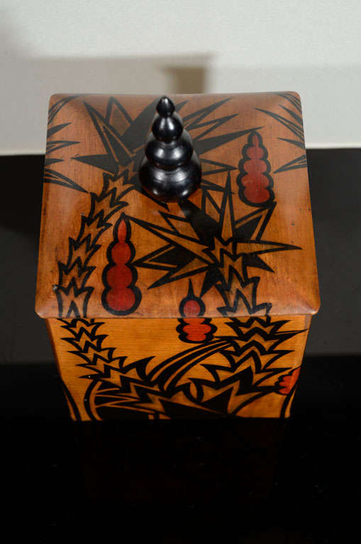 20th Century Painted German Wooden Box with Finial, 1920s