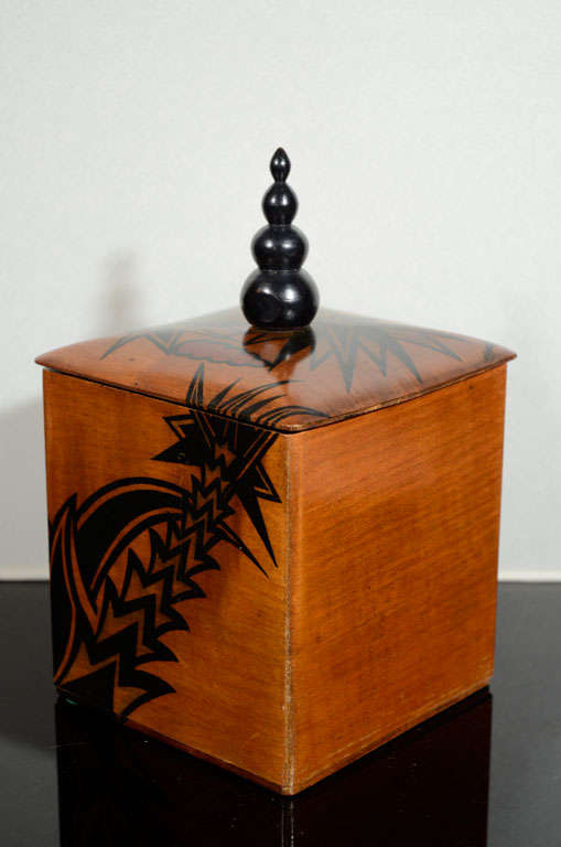 Painted German Wooden Box with Finial, 1920s 2