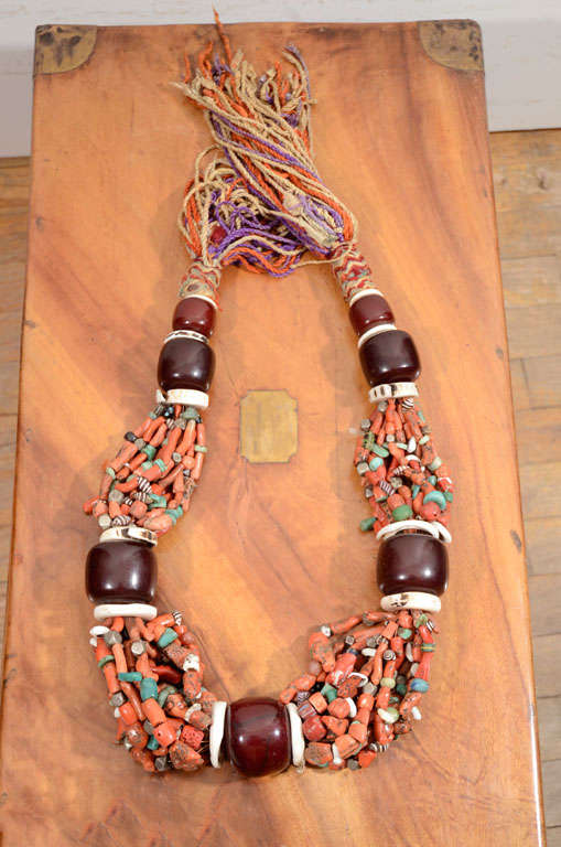 Bride's Necklace in Coral, Amber, Turquoise & Conch Shell