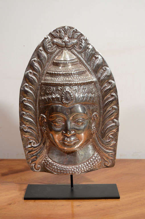 Silver Parvati Plaque on Iron Base