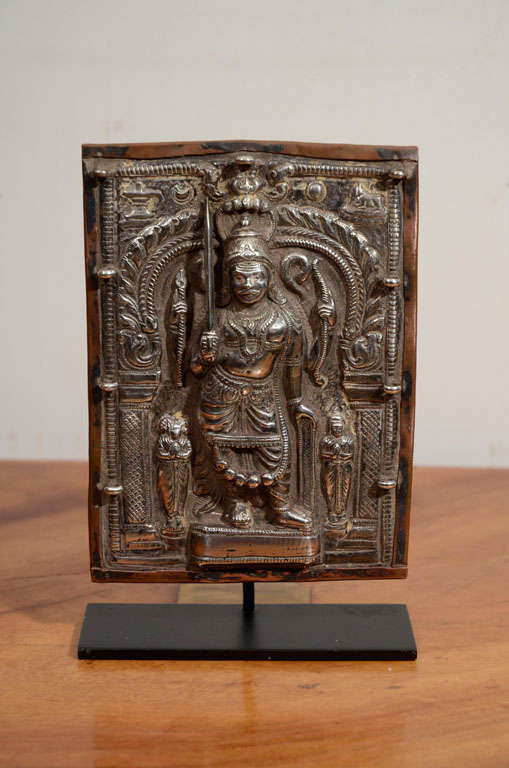 Sterling Silver 'Virabhadra' Processional Plaque, Silver Repousse For Sale