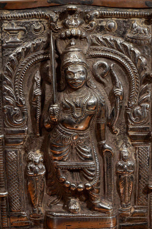 Indian 'Virabhadra' Processional Plaque, Silver Repousse For Sale