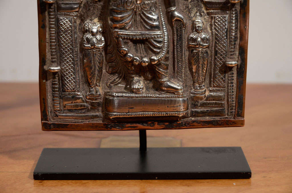 Carved 'Virabhadra' Processional Plaque, Silver Repousse For Sale
