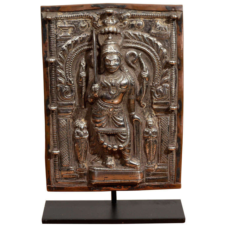 'Virabhadra' Processional Plaque, Silver Repousse For Sale