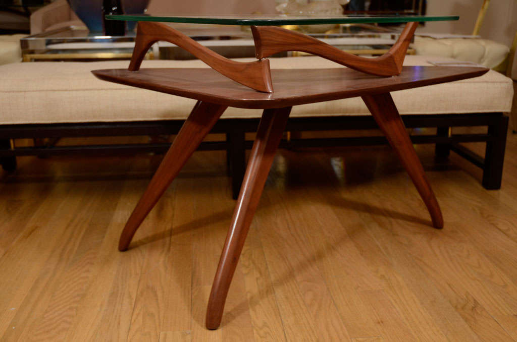 Pair of modern walnut and glass side tables by Adrian Persall