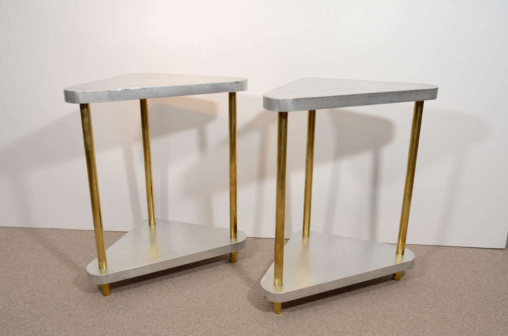 Pair of Midcentury Steel and Brass Side Tables For Sale 5