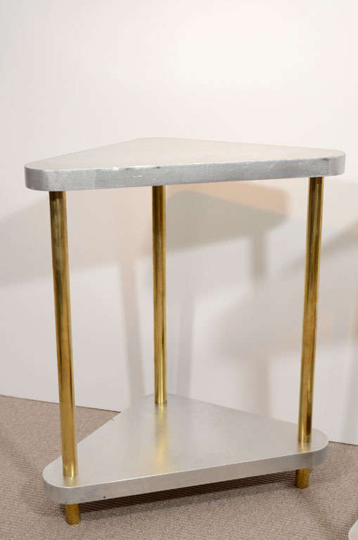 Italian Pair of Midcentury Steel and Brass Side Tables For Sale