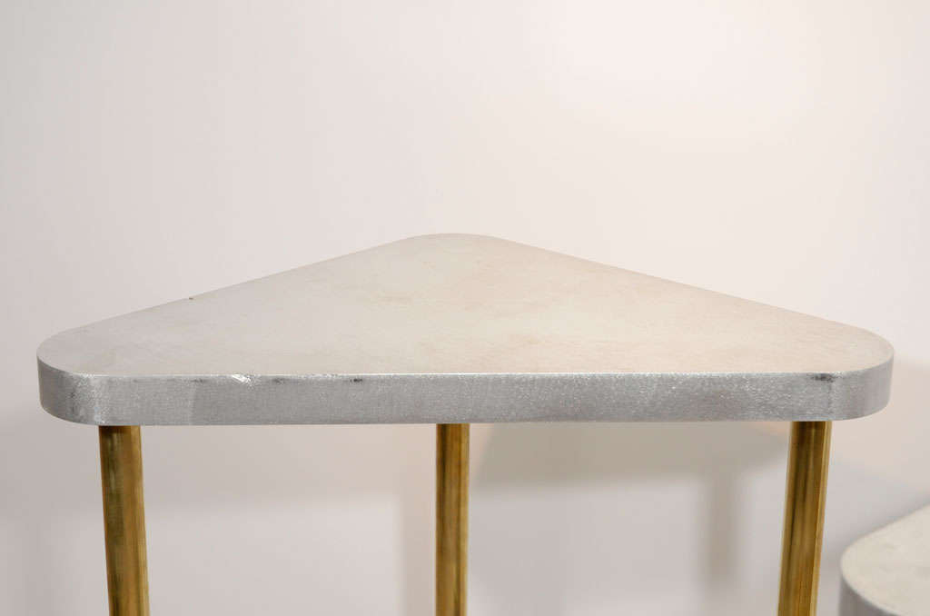 Mid-20th Century Pair of Midcentury Steel and Brass Side Tables For Sale