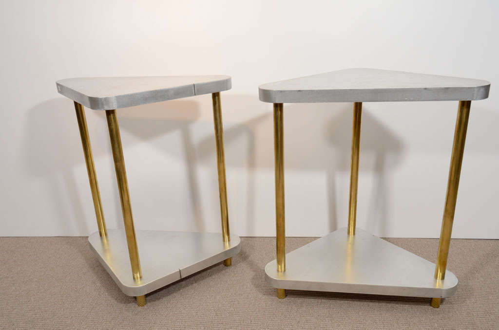 Pair of Midcentury Steel and Brass Side Tables For Sale 1