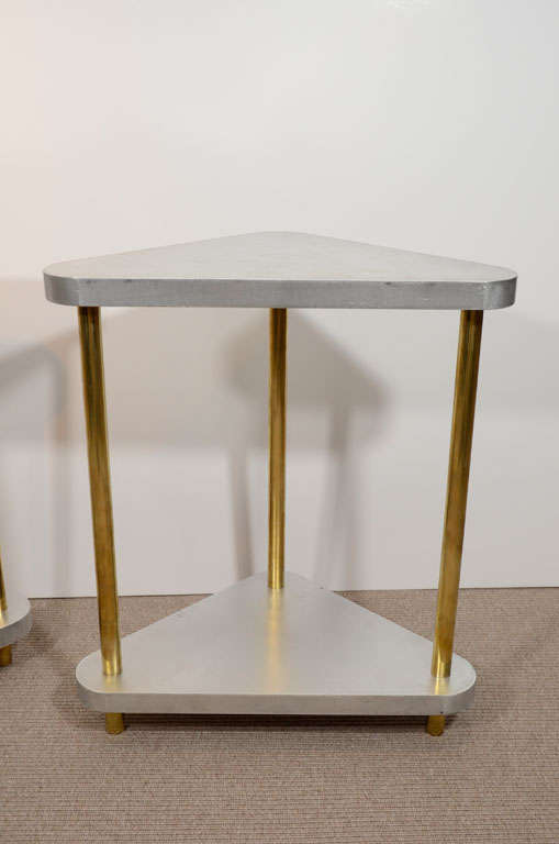 Pair of Midcentury Steel and Brass Side Tables For Sale 2