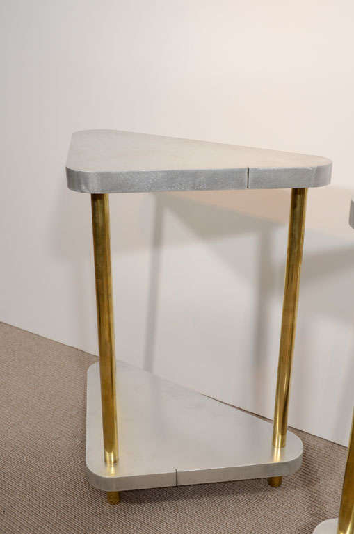 Pair of Midcentury Steel and Brass Side Tables For Sale 3