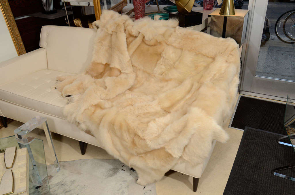 Very sexy cream shearling throw. Can also be used as a rug.
We do custom sizes. We have one white shearling throw with raw edges and one taupe shearling throw also with raw edges.