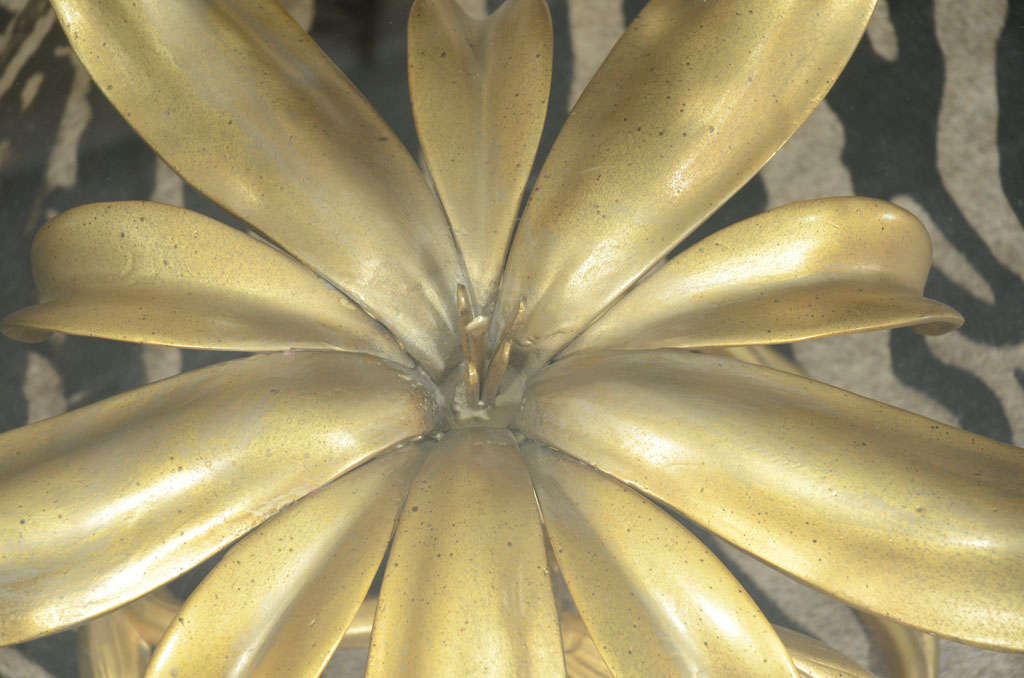 Mid-20th Century Side Table, Brass Lotus Flower