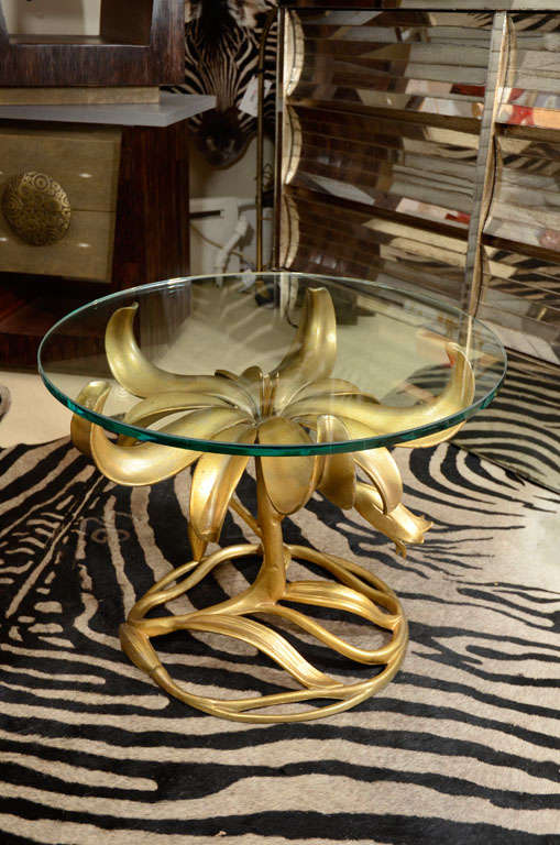 Decorative brass lotus side table by Arthur Court.