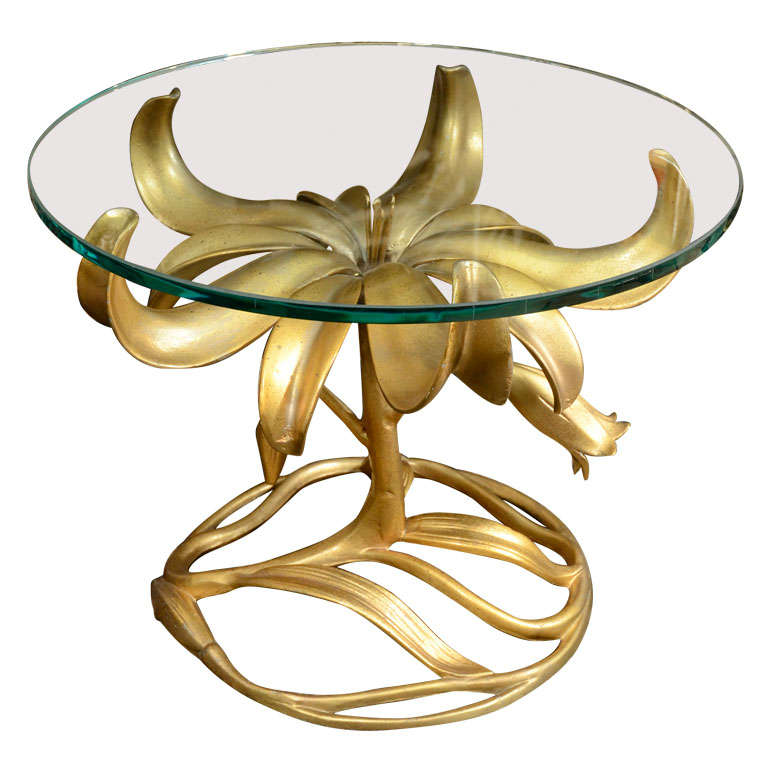 Side Table, Brass Lotus Flower