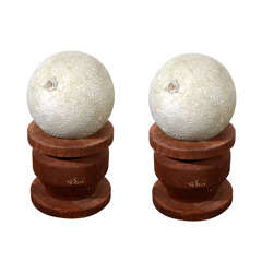 Unique Pair of Iron and Stone Ball Finials