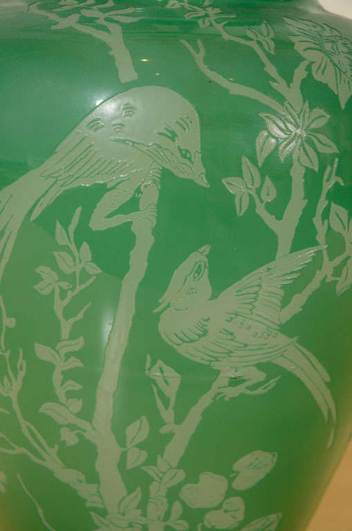 20th Century Steuben Acid-Cutback Vase, Bird Design For Sale