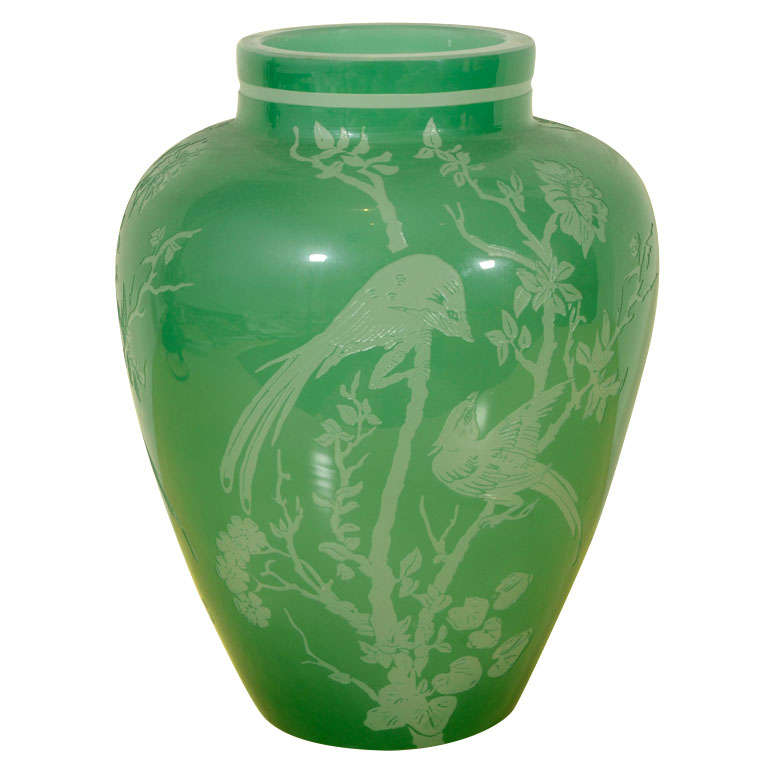 Steuben Acid-Cutback Vase, Bird Design For Sale