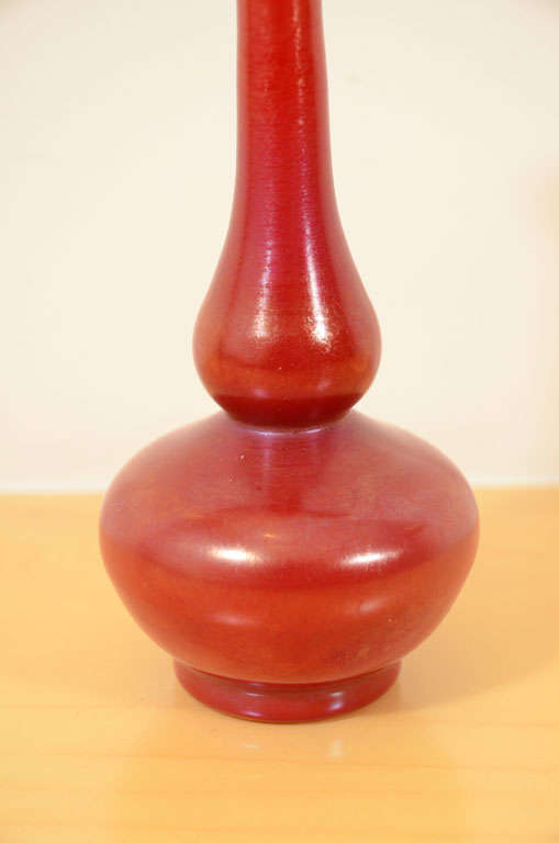 Lovely rare red Tiffany Studios favrile glass vase, with interesting classic shape in the Chinese style, signed L.C.Tiffany Inc. Favrile 1128-8544M, measuring 6