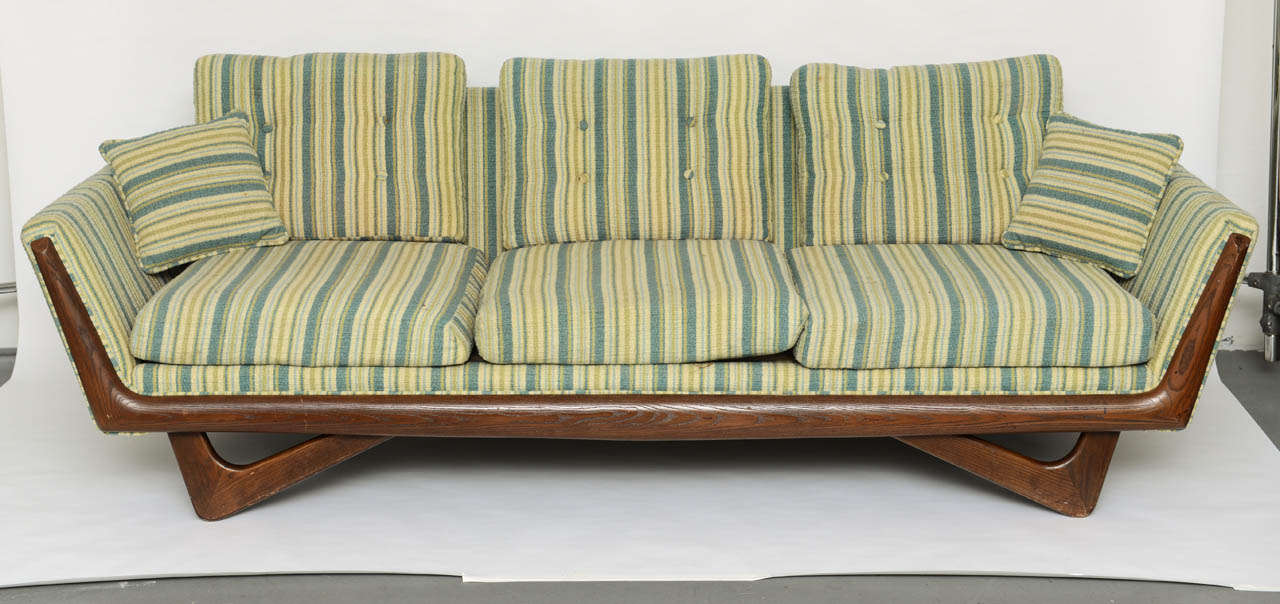 Mid-Century Modern Adrian Pearsall Boomerang Sofa w/ Walnut Trim- Original Striped Upholstery 1960
