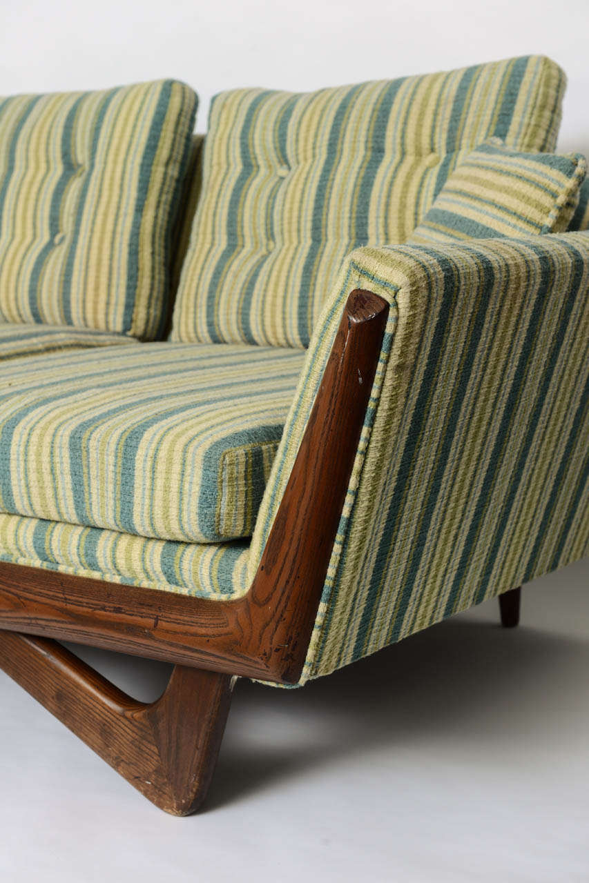 American Adrian Pearsall Boomerang Sofa w/ Walnut Trim- Original Striped Upholstery 1960