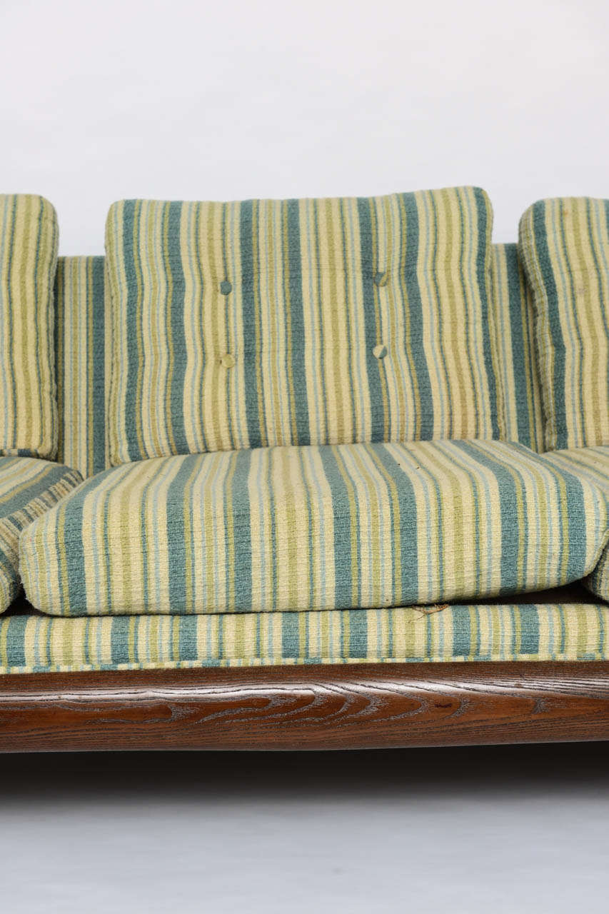 Mid-20th Century Adrian Pearsall Boomerang Sofa w/ Walnut Trim- Original Striped Upholstery 1960