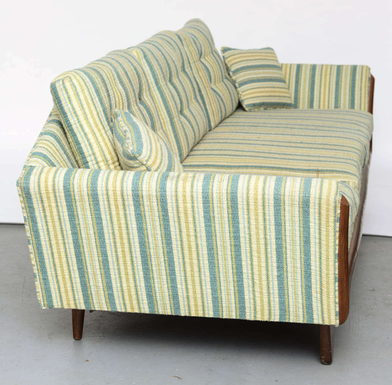 Fabric Adrian Pearsall Boomerang Sofa w/ Walnut Trim- Original Striped Upholstery 1960