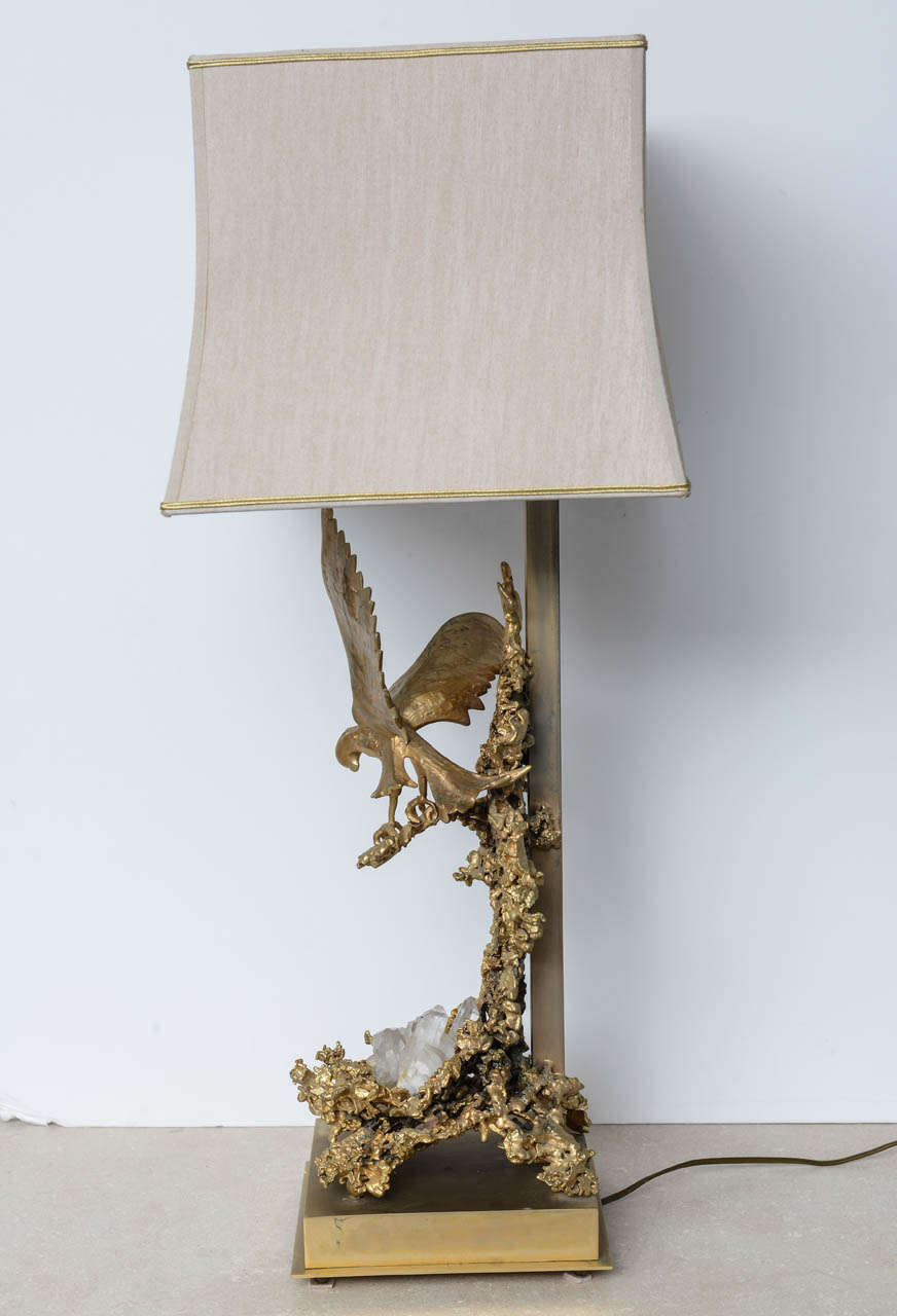 Claude Victor Boeltz Sculptural Metal Table Lamp and rock cristal inclusion In Good Condition For Sale In Miami, FL