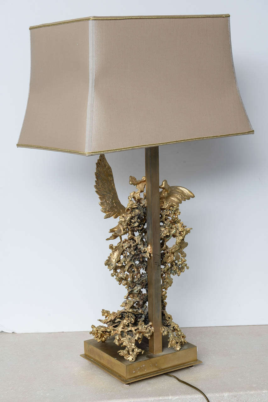 20th Century Claude Victor Boeltz Sculptural Metal Table Lamp and rock cristal inclusion For Sale