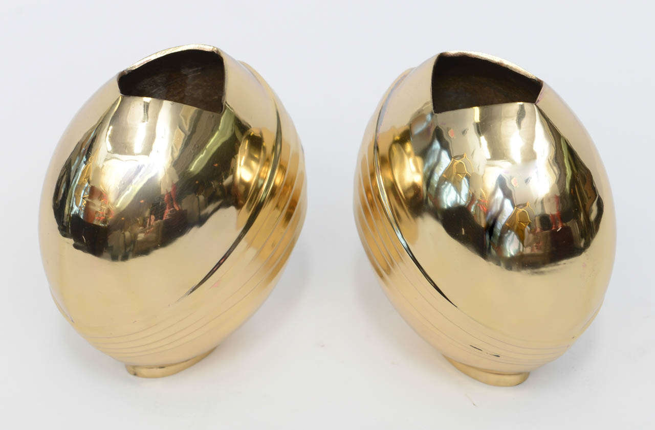 Pair of Sculptural Polished Brass Vases In Excellent Condition In Miami, FL