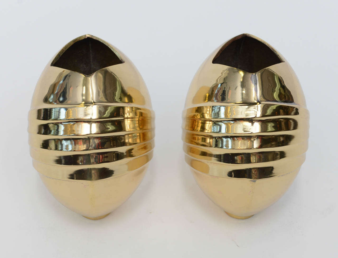Mid-20th Century Pair of Sculptural Polished Brass Vases