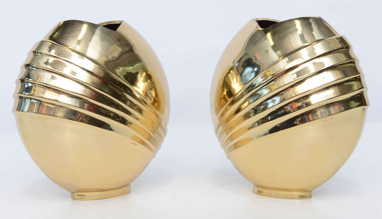 Pair of Sculptural Polished Brass Vases 5