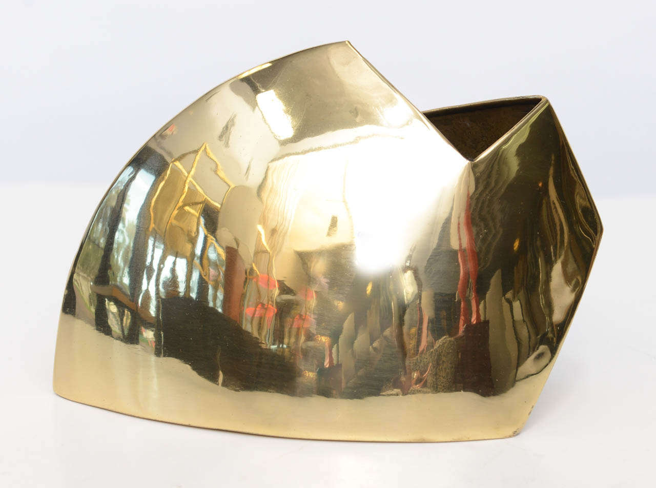 Geometric Brass Vessel by J. Johnston In Excellent Condition In North Miami, FL