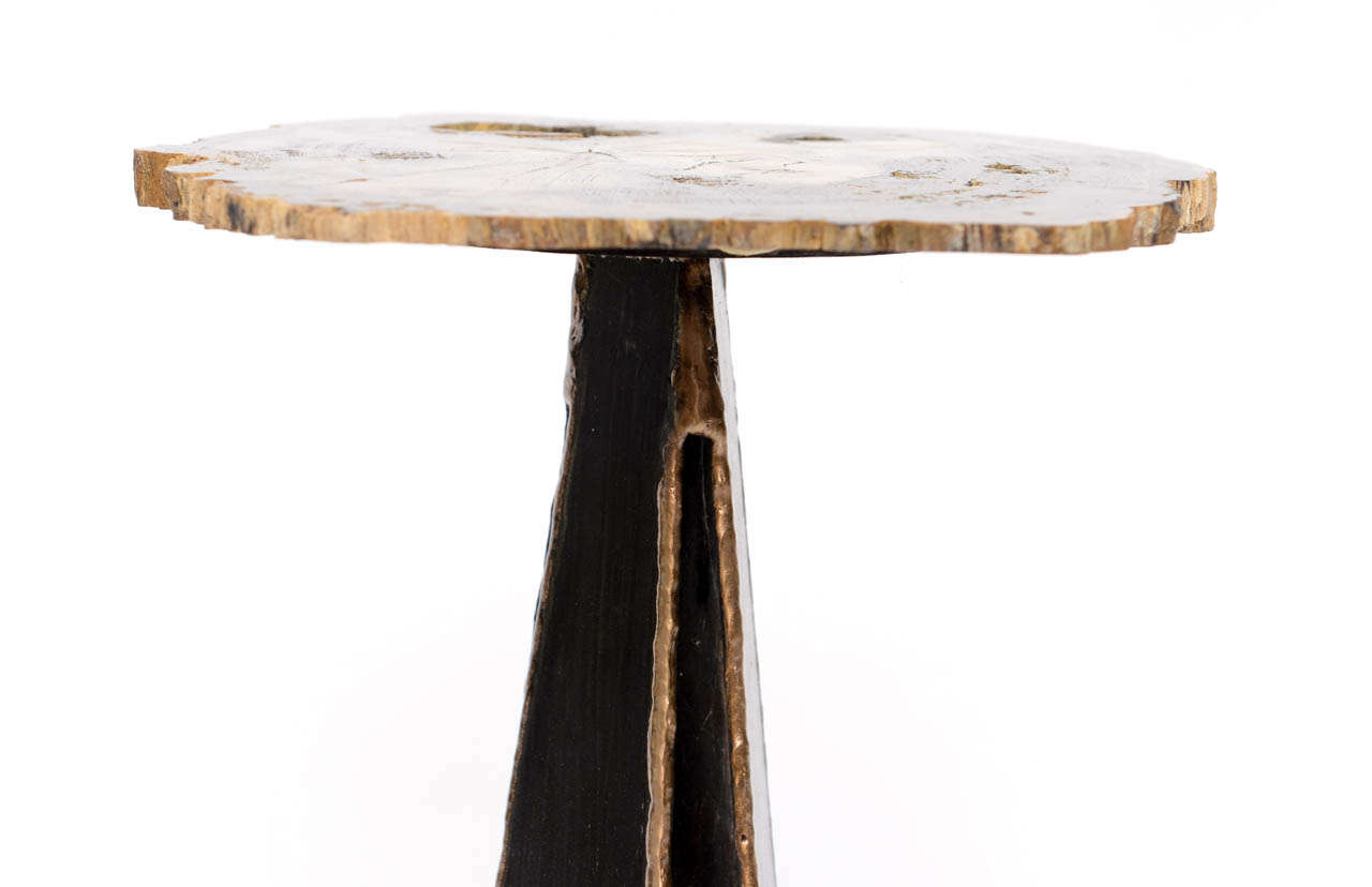 20th Century Petrified Wood and Iron Drinks Side Table